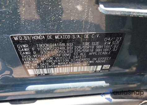 2023 Honda Hr-V Awd Sport from USA, damaged, VIN 3CZRZ2H59PM744464